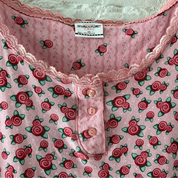 Vtg Mary Engelbreit Dreamwear Nightgown Womens Pink Floral Crochet Trim Cottage - Picture 3 of 13
